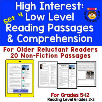 Preview of 20 High Interest: Low Level Reading & Comprehension Passages Grades 5-12: Set 4
