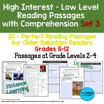 Preview of 20 High Interest: Low Level Reading & Comprehension Passages Set 3 Grades 5-12