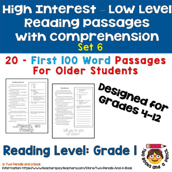 Preview of 20 High Interest: Low Level Reading: First 100 Word-Based Grades 5-12: Set 6