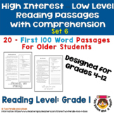 20 High Interest: Low Level Reading: First 100 Word-Based 