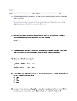 Preview of 20 Higher Thinking Multiplication Word Problems 5.NBT.5 Assessment Activity