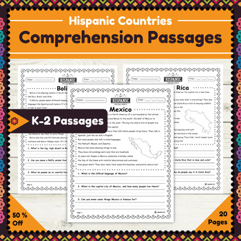 Preview of 20 Hispanic Countries Reading Comprehension Passages for learners in grades  K-2