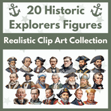 20 Historic Explorers Figures: Realistic Clip Art Collection