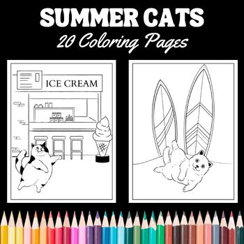 20 Kitty Cat Summer Coloring Pages by Teacher's Helper | TPT