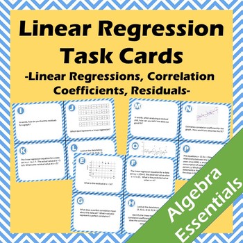 Preview of 20 Linear Regression Task Cards - Including Correlation Coefficients, Residuals