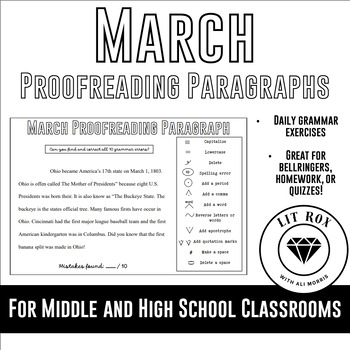 Preview of 20 March Proofreading Grammar Bell Ringers & Daily Exercises  w/ Editing Marks