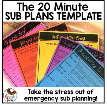 Preview of 20 Minute Sub Plan Template | Editable