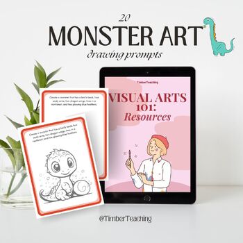 Preview of 20 Monster Drawing Task Cards | 20 Unique Drawing Prompts A4 Summer Activity