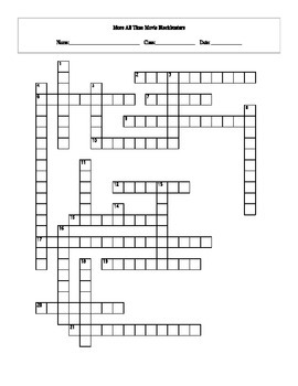20 More All Time Movie Box Office Blockbusters Crossword with Key