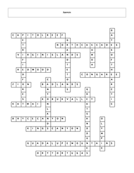 20 More of the USA s Great National Parks Crossword with Key TpT
