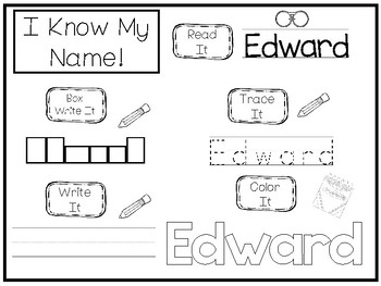 20 No Prep Edward Name Tracing and Activities. Non-editable. Preschool-KDG  Handw