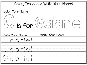 20 no prep gabriel name tracing and activities non editable preschool