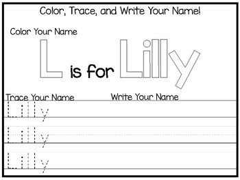 20 No Prep Lilly Name Tracing and Activities. Non-editable. Daycare