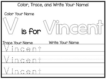 20 No Prep Vincent Name Tracing and Activities. Non-editable. Daycare
