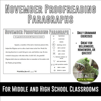 Preview of 20 November Proofreading Grammar Bell Ringers & Daily Exercises  w/ Editing Mark