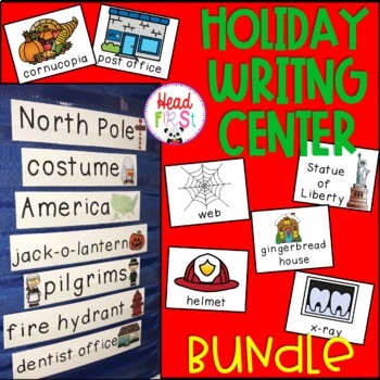 Preview of Holiday Vocabulary Words and Picture Cards for Writing Center Write the Room ESL