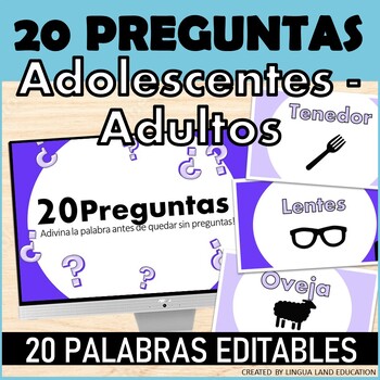 Preview of 20 PREGUNTAS JUEGO EDITABLE Español para Adolescentes  y Adultos 