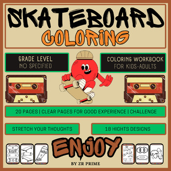 Preview of 20 Pages SKATEBOARD COLORING BOOK For KIDS - book challenge - Grade no specified