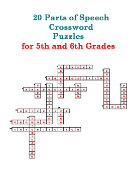 20 Parts of Speech Crossword Puzzles for 5th and 6th Grades TPT