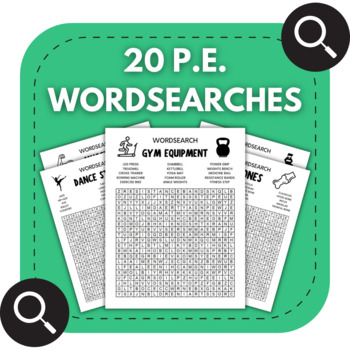 Preview of 20 Physical Education Wordsearches | Physical Education Time Fillers