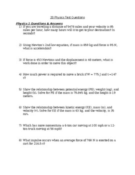 Preview of 20 Physics Questions with Answers