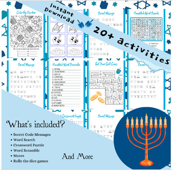 Preview of 20+ Printable Hanukkah Activities, Hanukkah Dinner Games