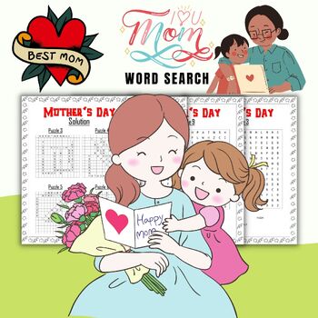 Preview of 20 + Printable Mother's day Word Search Puzzles With Solutions - Fun Brain Games