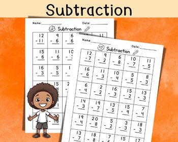 Preview of 20 Printable Subtraction for Kindergarten and 1st Grade, Numbers 1-20