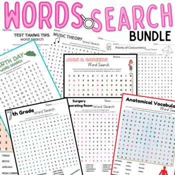 Preview of 20 Printable Word Search Puzzles Covering a Variety of Topics BUNDLE