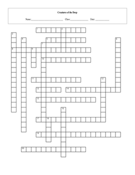 20 Question Life: Creatures of the Deep Crossword with Key TPT