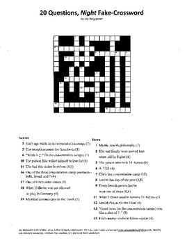20 Questions Night Fake Crossword Elie Wiesel by Jay Waggoner TPT