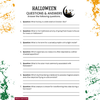 20 Questions and Answers Worksheet: Learn About Halloween by Shoto Learning