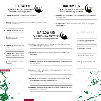 20 Questions and Answers Worksheet: Learn About Halloween by Shoto Learning