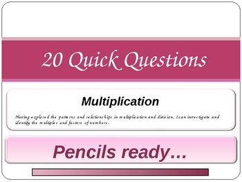 Preview of 20 Quick Questions No. 11 -  Multiplication Tables