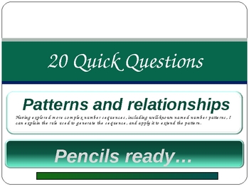 Preview of 20 Quick Questions No. 4-   Number Patterns
