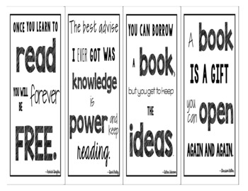 20 reading quote bookmarks in color and black and white tpt