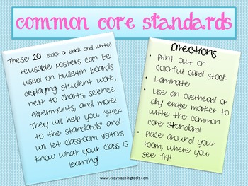 Reusable Common Core Standards Posters for grades K-12 (20)