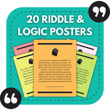 Preview of 20 Riddle and Logic Puzzle Posters | Middle & High School Classroom Decor Set