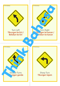 20 Road Signs  Indonesian  Vocabulary Flashcards 4 sets 