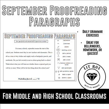 Preview of 20 September Proofreading Grammar Bellringers & Daily Exercises  w/Editing Marks