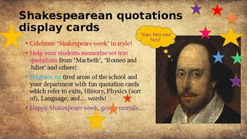 Preview of 20 Shakespeare celebration quotations: fun and colourful for teaching & display