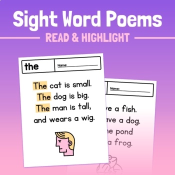 Preview of 20 Sight Word Poems | Shared Reading Worksheets, Beginning Reader Activity