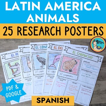 Preview of 25 South and Central American Animal Spanish Research Posters