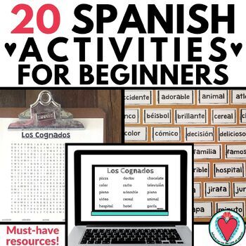 Preview of 20 Spanish 1 Activities - Worksheets, Lessons, Word Wall, Games, Sub Plans