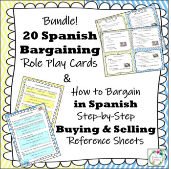 Preview of 20 Spanish Bargaining Role Play Cards & How To Buy & Sell Reference Sheets