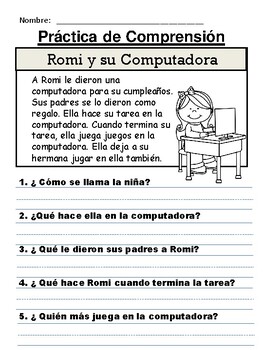 Spanish Reading Comprehension Worksheets