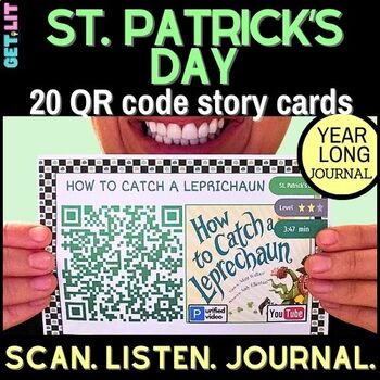 Preview of 20 St. Patrick's Day QR code story read-alouds for Listening center | worksheets