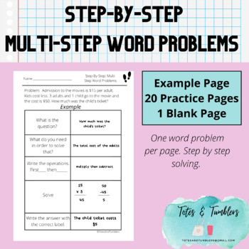 Preview of 20 Step-By-Step, Multi Step Word Problems