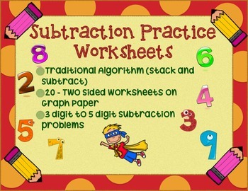 Preview of Subtraction Success: 20 Standard Algorithm Practice Sheets - On Grid Paper!