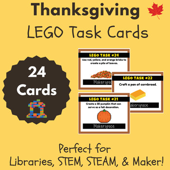 Preview of Thanksgiving LEGO Challenge Task Cards for Library, STEM, and STEAM
